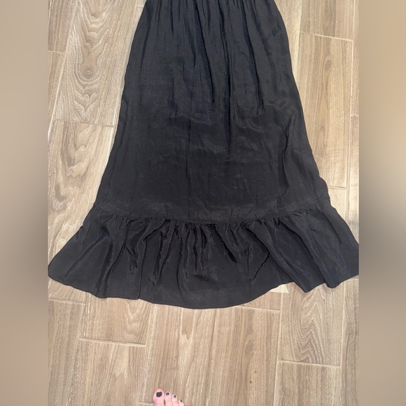 AUW SMOCKED BODICE BLACK FLARE HEM MAXI DRESS BOHO CHIC LARGE - Picture 13 of 15